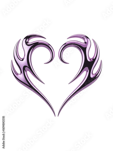 Metallic Tribal Heart Symbol in Lilac and Black on Dark Background