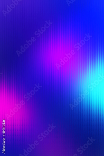 Gradient glass strip illustration of abstract background with vibrant neon pink, purple, and cyan light bokeh effects on a dark blue gradient, vertical lines texture background