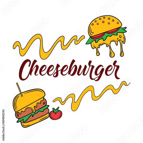 Delicious cheeseburger illustration with dripping cheese and ketchup swirls.jpg