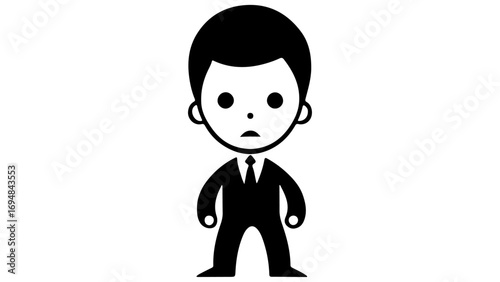 young businessman guy with sad face black and white shape illustration