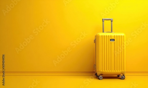 Bright yellow suitcase on yellow background (1)