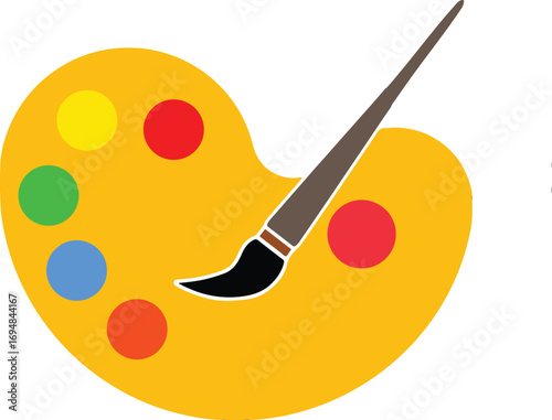  Colorful Artist Paint Palette with Brush – Flat Vector Illustration of Painting Tool for Art and Creativity