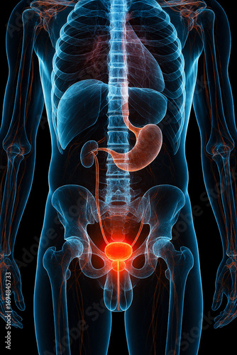 X-ray of the prostate bladder treatment in a human body.