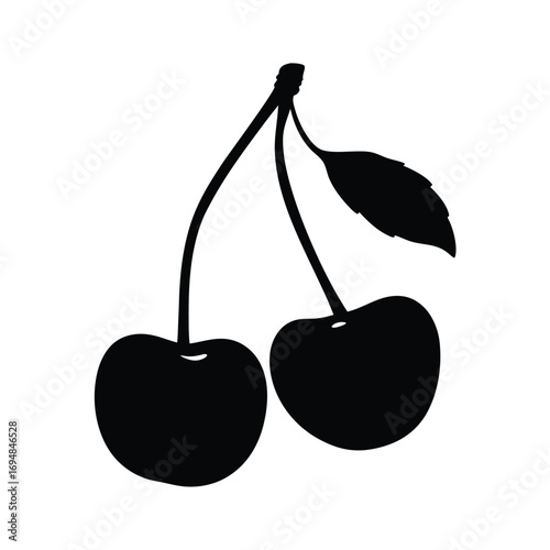 Download cherry vector image of fresh ripe cherries with stems and leaf for graphic design use