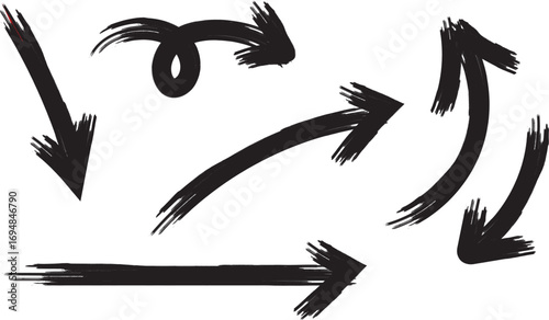 Collection of hand-drawn black arrows pointing in various directions on a white background.