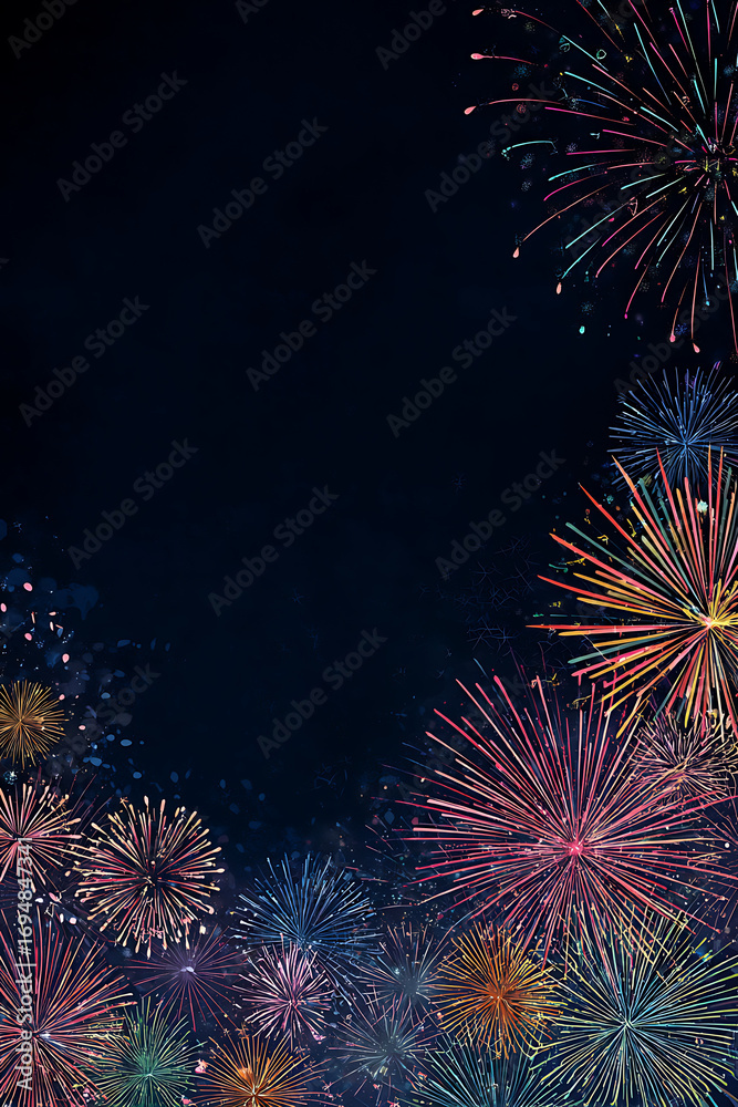 Obraz premium Colorful fireworks bursting in the night sky, creating a festive atmosphere for celebrations (3)