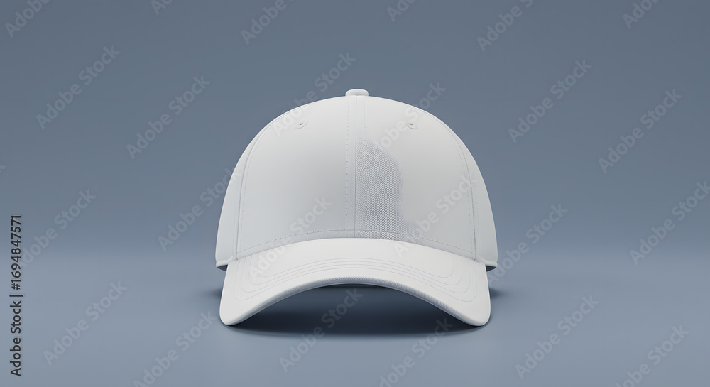 Fototapeta premium Minimalist White Baseball Cap on Light Blue Background