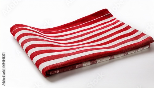 classic red and white striped kitchen towel on white background