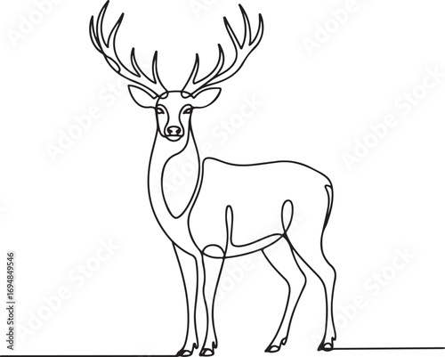 Elegant single line art drawing of a majestic stag with large antlers Keywords: deer, stag, animal