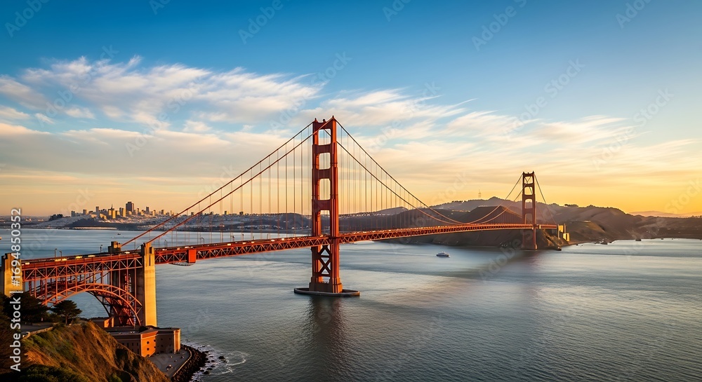 Naklejka premium Golden Gate Bridge Sunset with San Francisco.