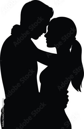 Couple embracing tenderly silhouette embrace