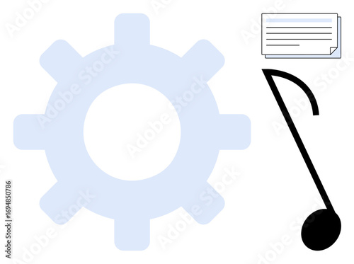 Gear for technology, music note for creativity, paper for communication. Ideal for technology, teamwork, creativity, innovation, education media networking. Simple flat metaphor