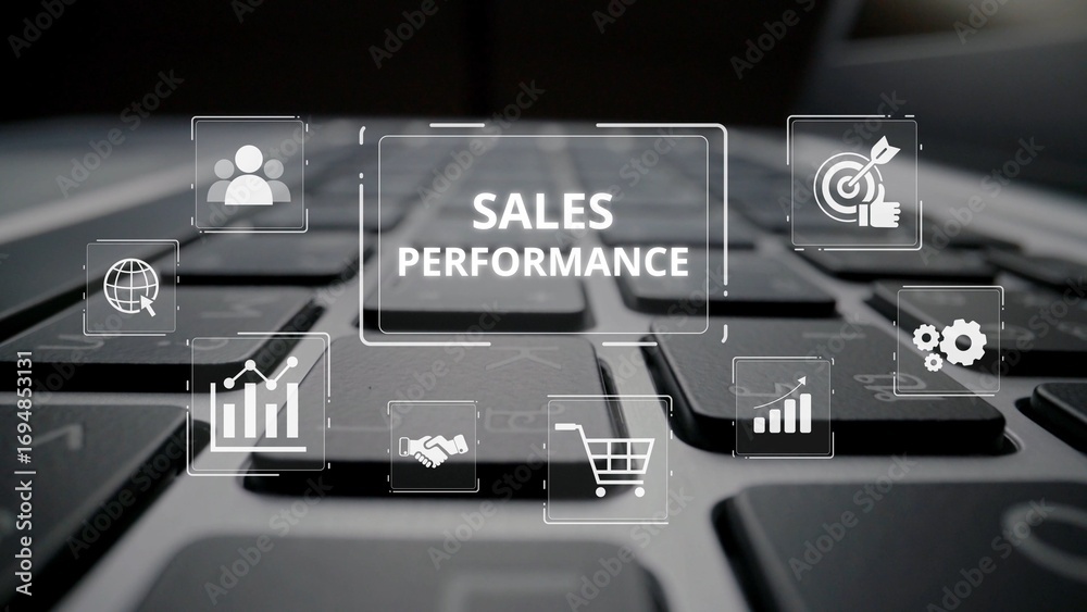 Fototapeta premium Digital sales performance dashboard showing sales performance metrics, performance trends, sales performance analytics, and sales improvement in business context. Muxer