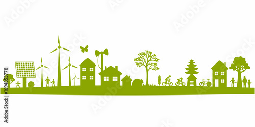 Green eco friendly cityscape with renewable energy sources and sustainable lifestyle elements
