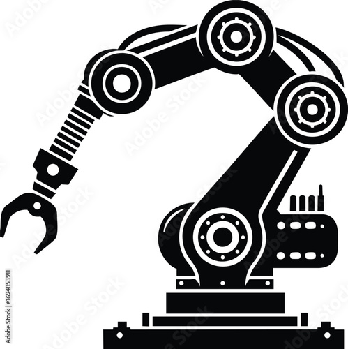 Manufacturing robot arm silhouette vector illustration isolated on a white background