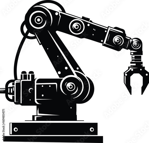 Manufacturing robot arm silhouette vector illustration isolated on a white background