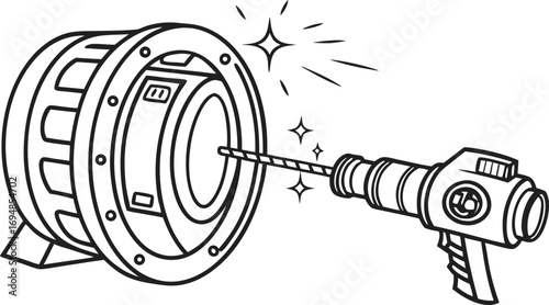 Dynamic drill penetrating target, precision focus, achieving goal, vector origin, success concept