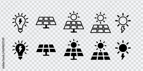 Black and White Solar Power Icons Set
