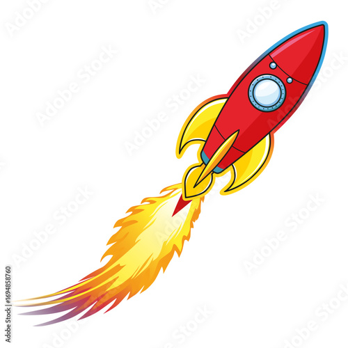 Space rocket with fire tail. Vector illustration.