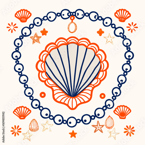 Elegant seashell design with intricate details, perfect for beach-themed decor, summer branding, or coastal-inspired projects, evoking feelings of serenity and vacation bliss