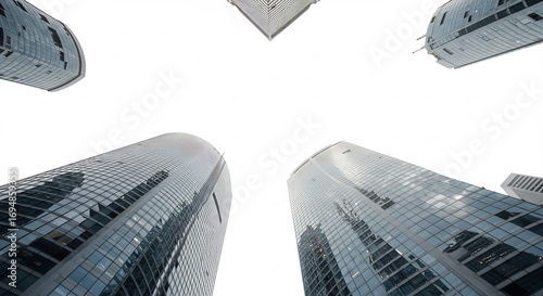     (Tokai no ma tenrou kagayaku garasu ougaku satsuei shiro bakku) Translation: City skyscrapers, shining glass, high-angle shot, white background.. AI Generated