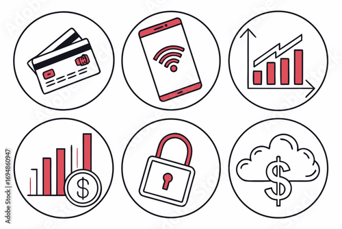 Vector art of financial technology concept with credit card, phone, graph
