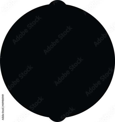 A solid black circle with two small round extrusions on the perimeter