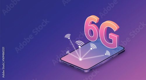 Futuristic 6G Network Connectivity Concept with Smartphone. EPS Vector