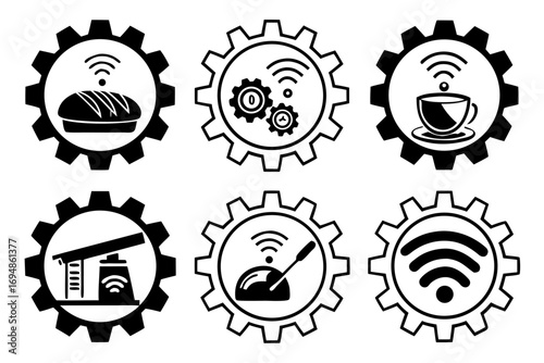 Vector art of set of industry 40 icons with wifi symbol