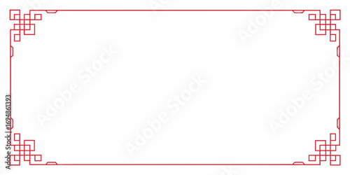 Elegant red chinese style geometric border design with ornate corners on white background