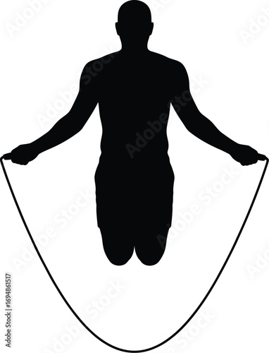 Black silhouette of person jumping rope exercise