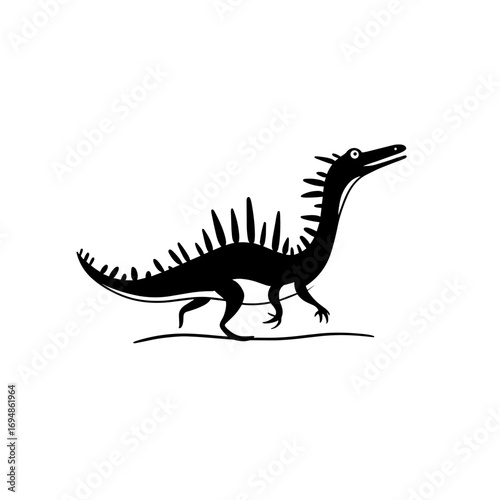 Spinosaurus. Spinosaurus simple black and white line art vector logo