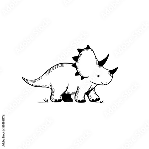 Triceratops. Triceratops simple black and white line art vector logo