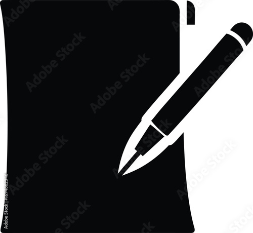 Black silhouette of a sheet of paper and pen for writing