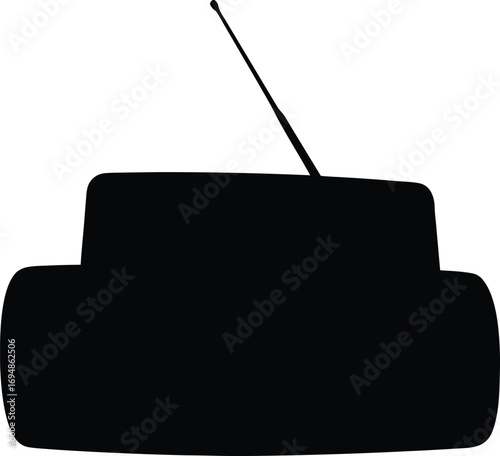 Black Silhouette of an Old Style Radio with Antenna on White Background