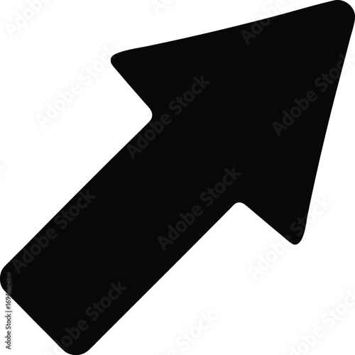 A bold black arrow pointing towards the upper right direction on white