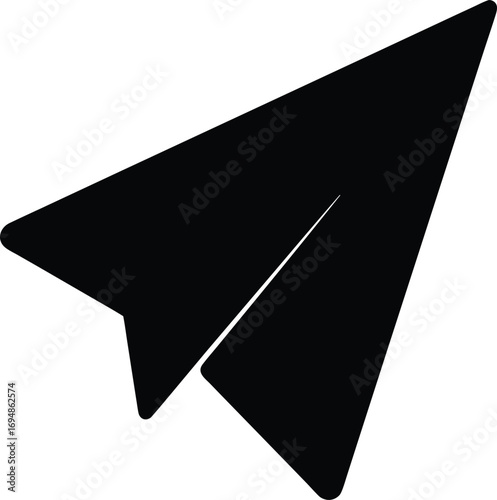 Simple Black Paper Airplane Icon Against White Background Symbolizing Flight