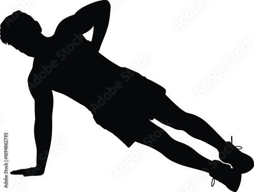 Silhouette man performing side plank exercise male