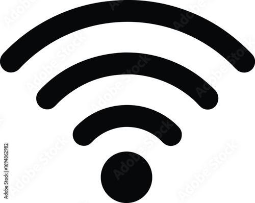 Black WiFi signal icon on a white background representing connection