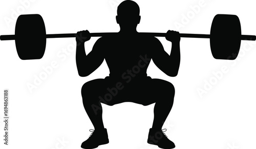 Man performing barbell squat weightlifting exercise