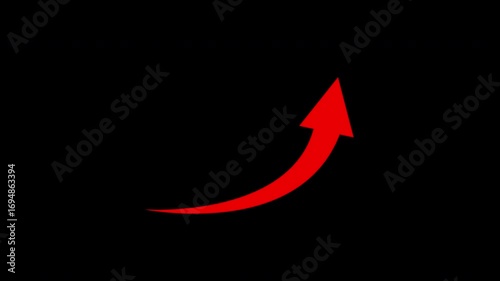 red arrow rising with black background alpha channel. Business growth chart icon animation background 4k.