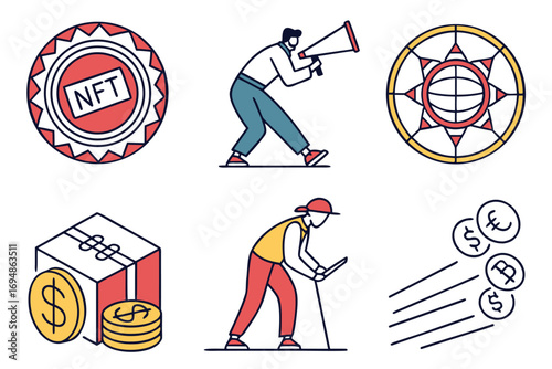 Vector art of collection of crypto currency and nft related vector illustration set