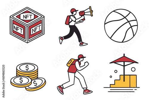 Vector art of collection of crypto currency and nft related vector illustration set