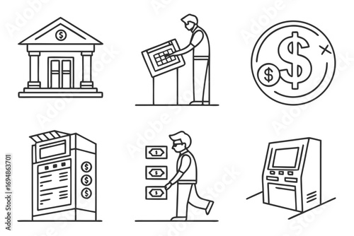 Vector art of collection of bank and atm related icons