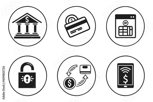 Vector art of collection of bank and atm related icons