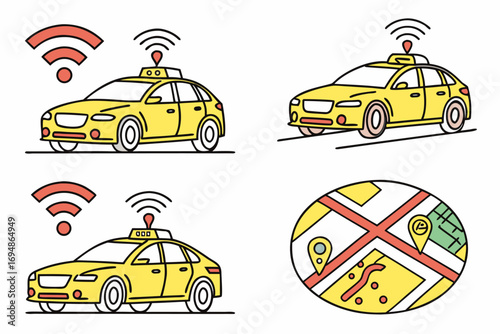 Vector art of autonomous car concept with wireless connection