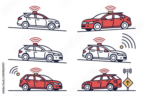 Vector art of autonomous car concept with wireless connection