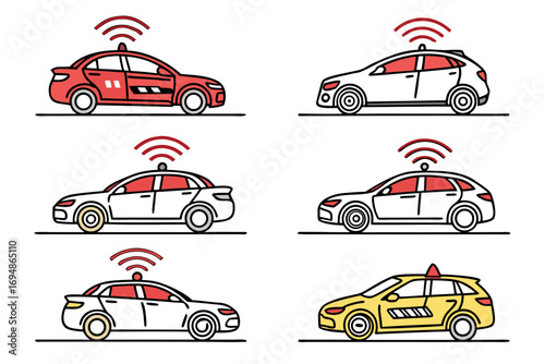 Vector art of set of selfdriving car icons for your design