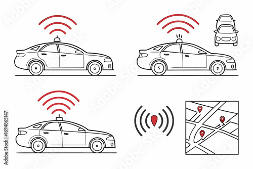 Vector art of autonomous car concept with sensor and gps