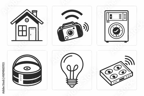 Vector art of smart home vector icon set, house and appliance